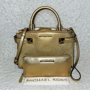 Michael Kors Karla Metallic Gold EW Satchel Bag and Wallet Set